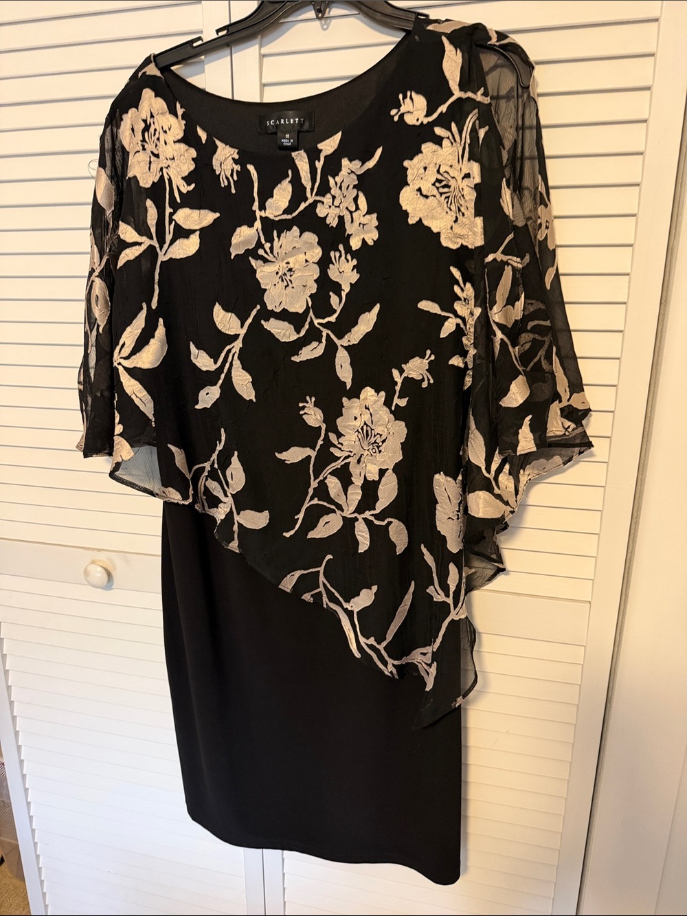 Jessica Howard Black Midi Dress with Cream Floral Overlay